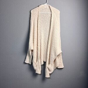 Umgee Plus Cream Popcorn Chunky Knit Open Front Cardigan Sweater Pockets 1XL